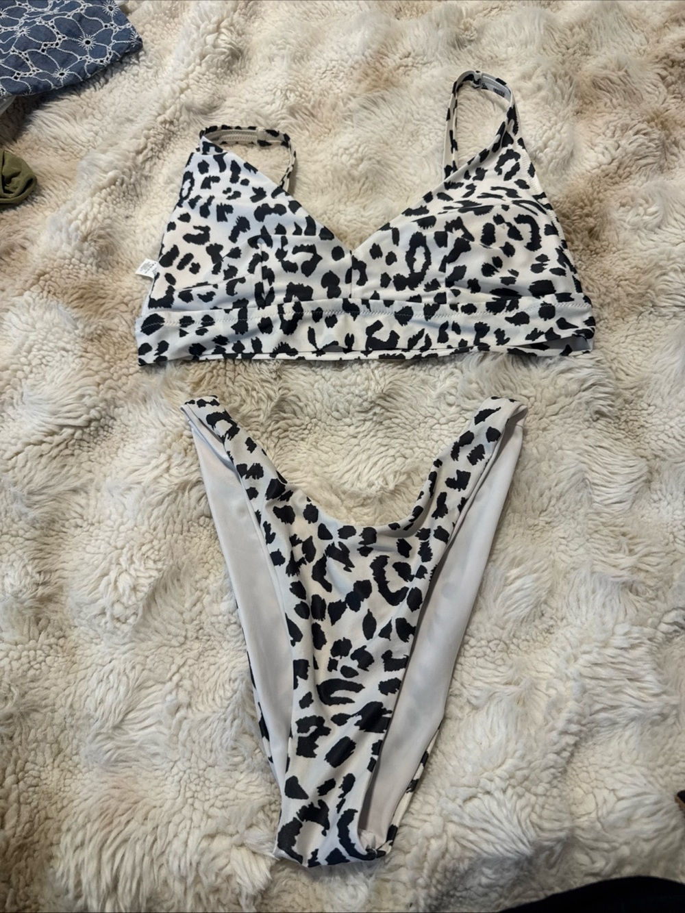 Aerie Black/White Leopard Print Two-Piece Bikini Cheekier Large top small bottom